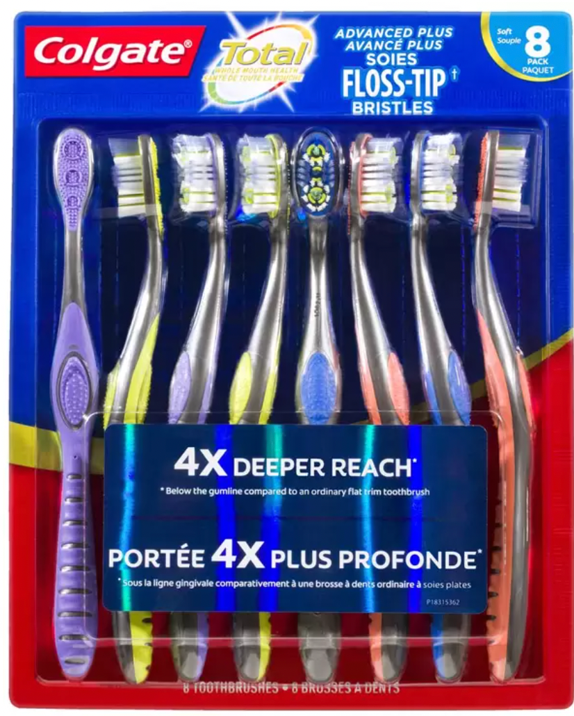 Colgate 360° Floss Tip Manual Toothbrush 8 Pack Heavy Duty New