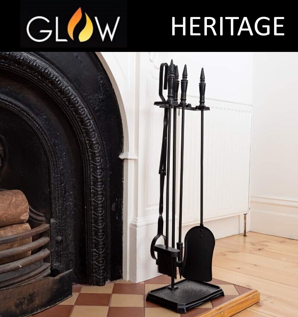 Glow Heritage 5 Pieces Fireplace Tool Set Shovel Brush Poker Log Tong Brand New