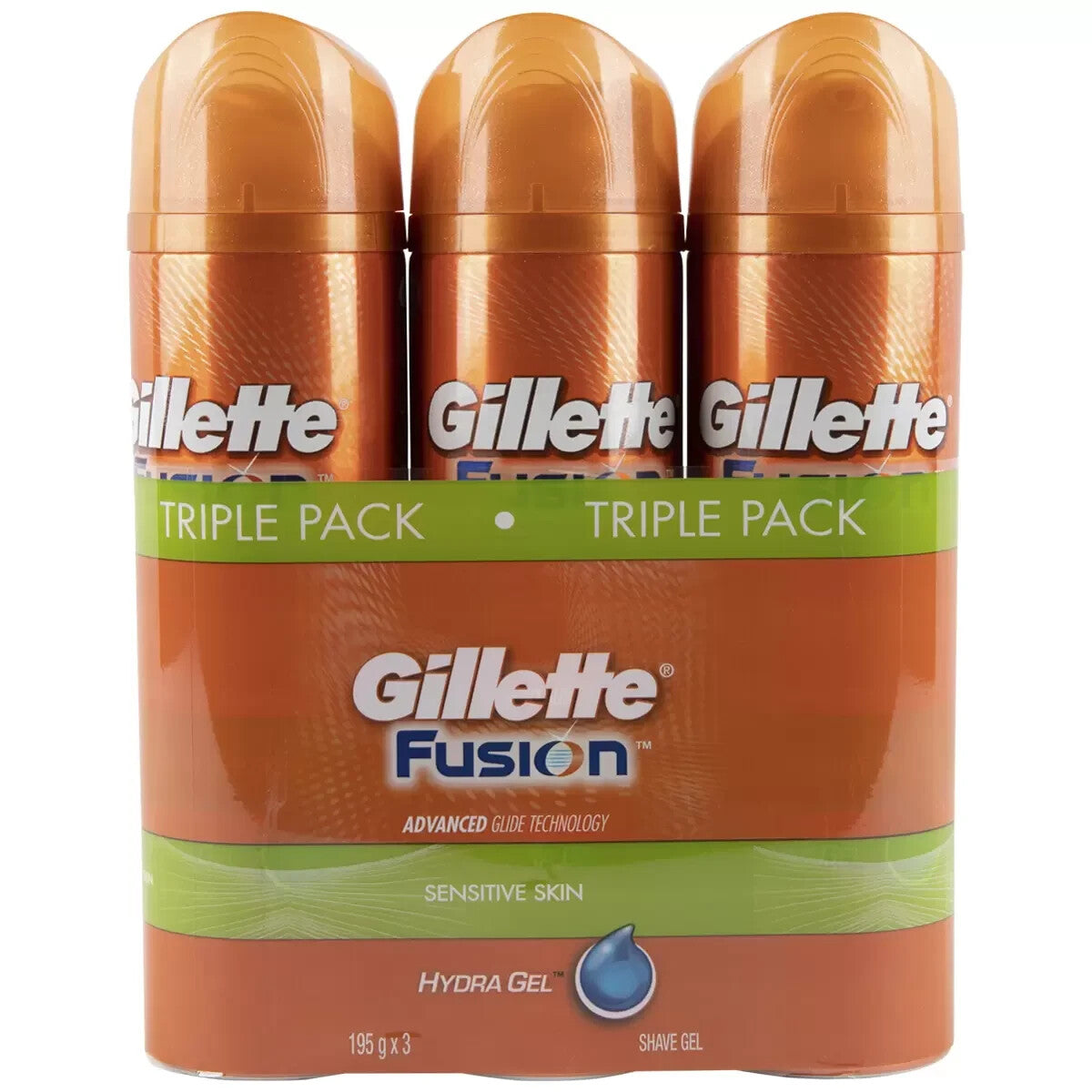 Gillette Fusion Hydra Sensitive Skin Shave Gel 3 x 195g Contains Glycerine