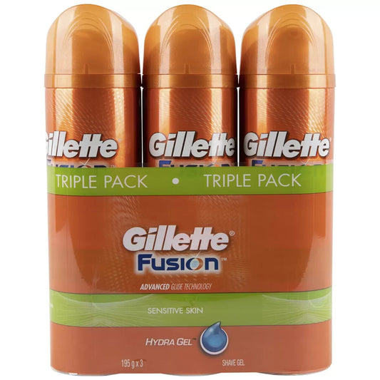 Gillette Fusion Hydra Sensitive Skin Shave Gel 3 x 195g Contains Glycerine
