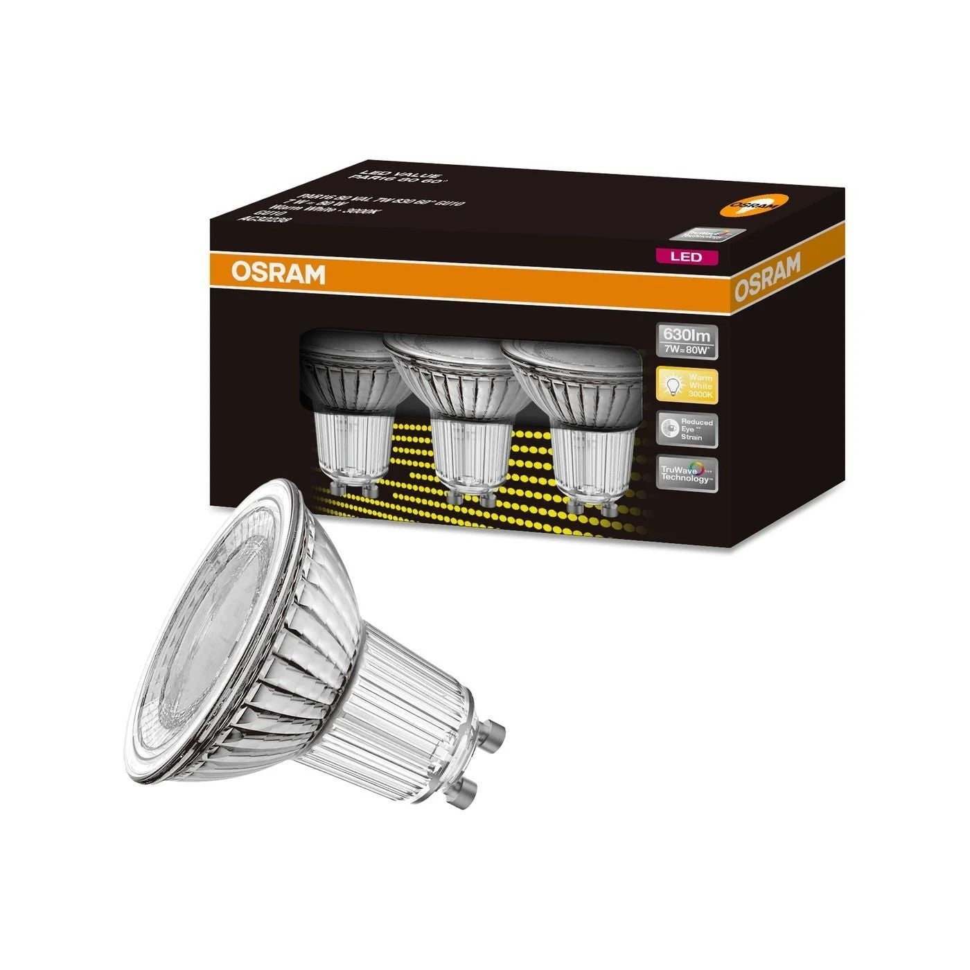 5x Osram 7W 630Lm Warm White Glass Downlight GU10 Light Globe 80W Brightness