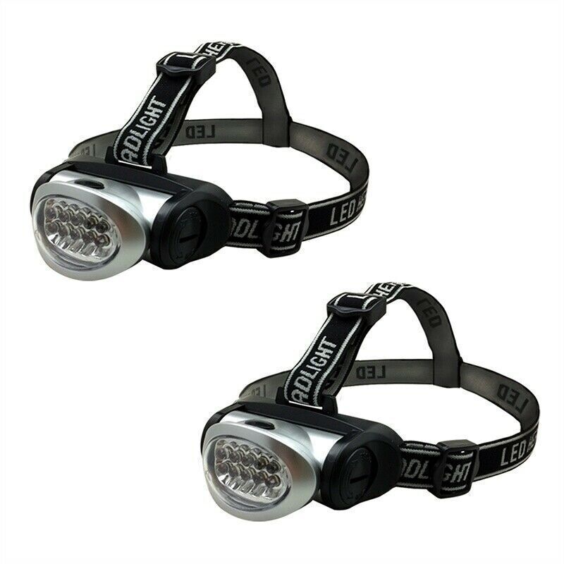 2x 10 LED HEAD LIGHT TORCH BICYCLE OUTDOOR HIKING w/ 6x Philips AAA Batteries