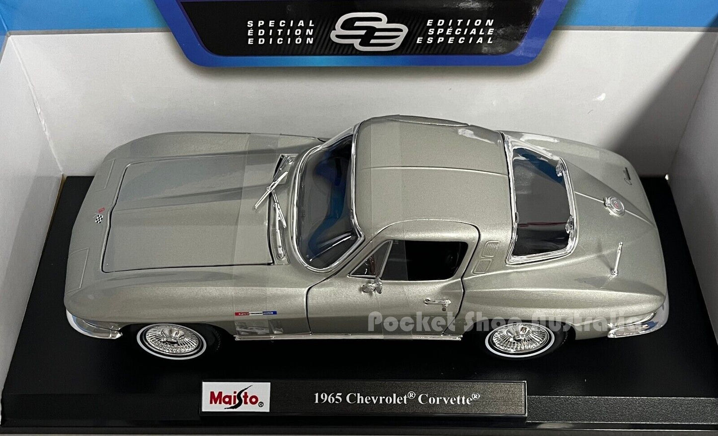 Maisto 1965 Chevrolet Corvette - Grey - 1:18 Diecast Classic Muscle Car