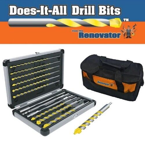 Does-It-All Drill Bits 12pc Large PRO Set Renovator Masonry Metal Wood