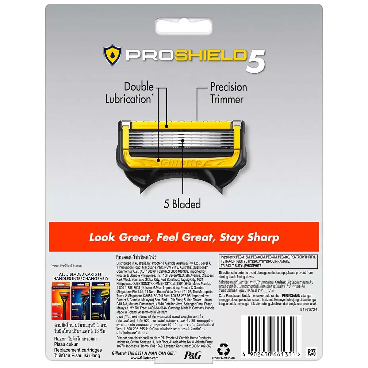 Gillette Fusion Proshield 5 Razor + 13 Razor Blade Refill Cartridges Replacement