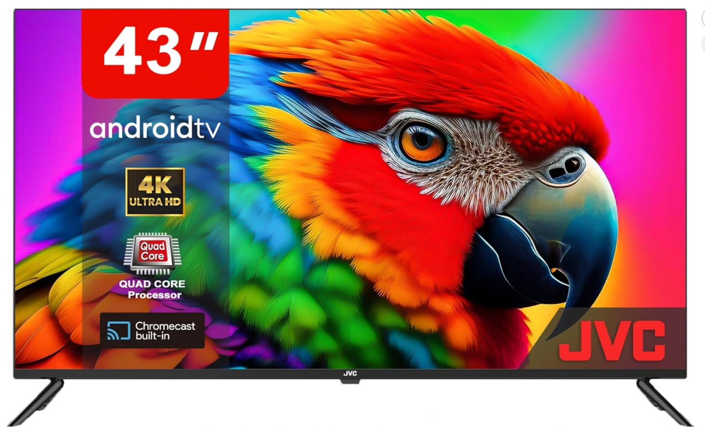 JVC 43 Inch Smart TV, 4K Ultra HD Android TV with Edgeless LED Display, Built-in