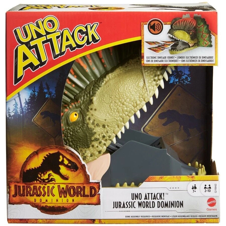 Mattel UNO Attack Jurassic World Dominion Card Game with Dinosaur Card Launcher