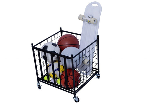Wheeled Ball Storage Rolling Cart Black Basketball Toys Sports Equipment
