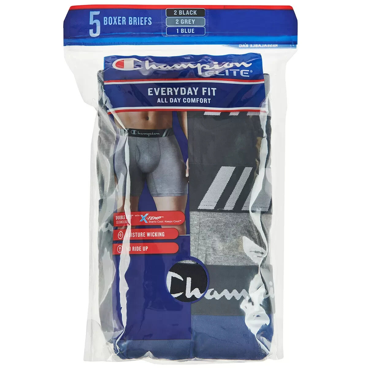 Champion Men's Elite X-Temp Double Dry Technology Boxer Underwear 5-Pack