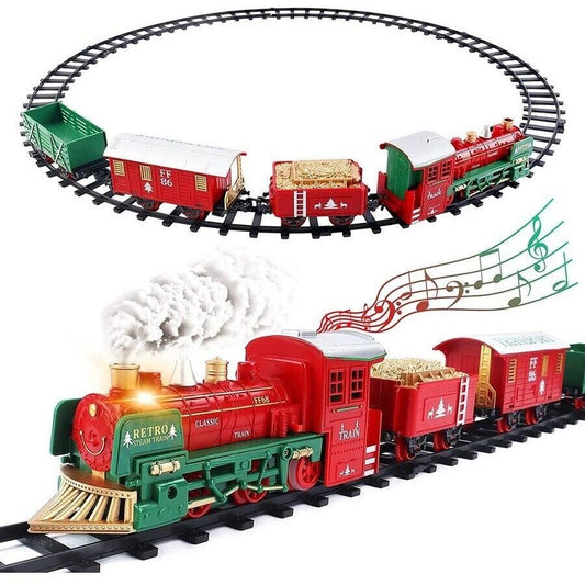 Christmas Steam Train Set for Kids with Light & Sounds Smoke Effect 10 Track