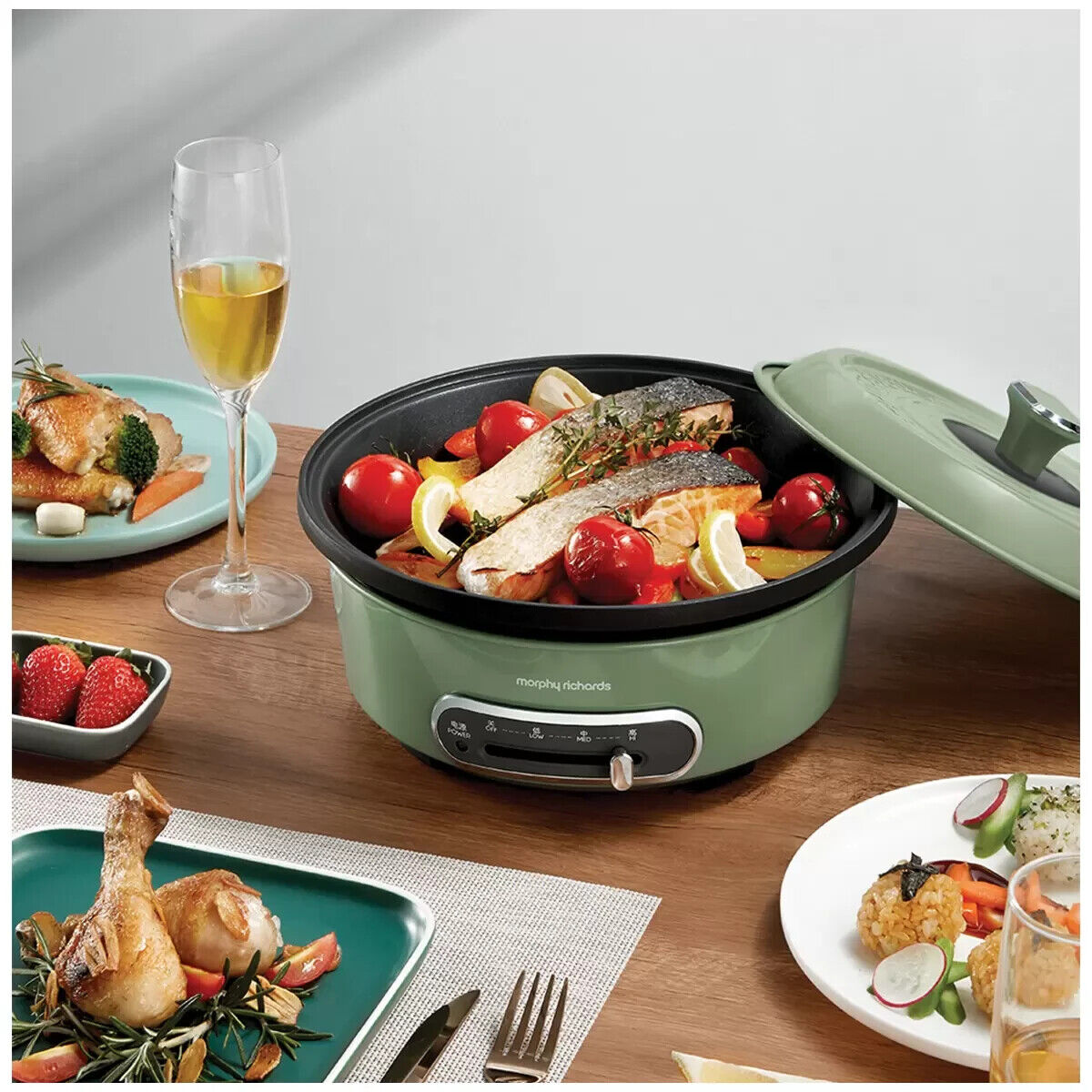Morphy Richards Electric Pot Round Multifunction Grill Slow Cooker 1400W Green