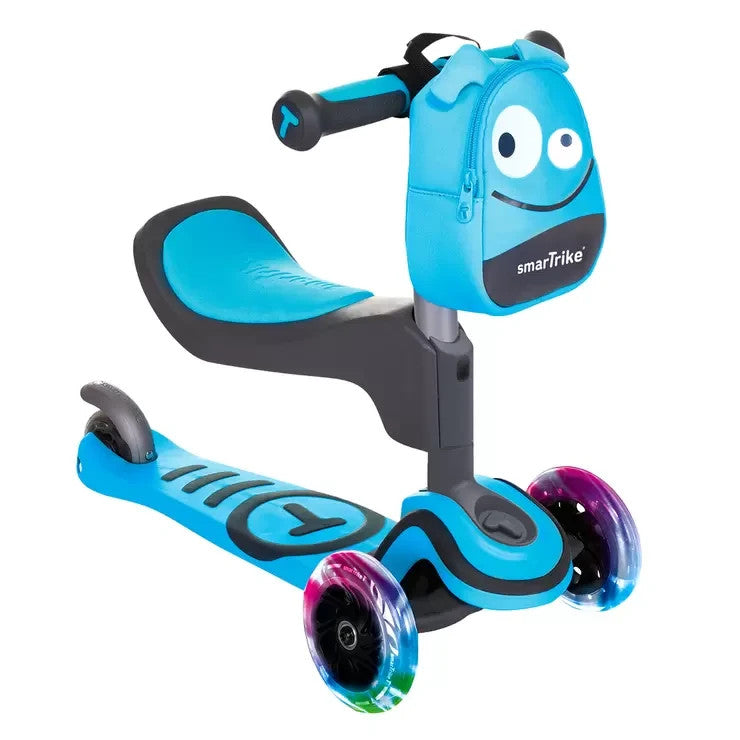 Blue SmarTrike 3-in-1 T1 Toddler Kids Scooter Light-up Wheels Seat BAG 1-5 Years