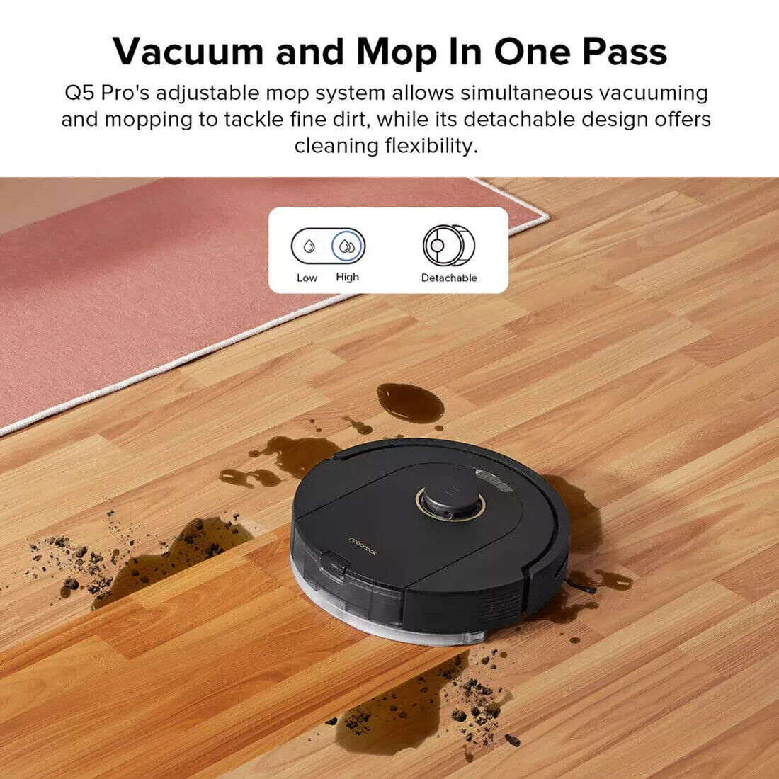 Roborock Q5 Pro+ Plus Robot Vacuum and Mop with Auto-Empty Dock - Black