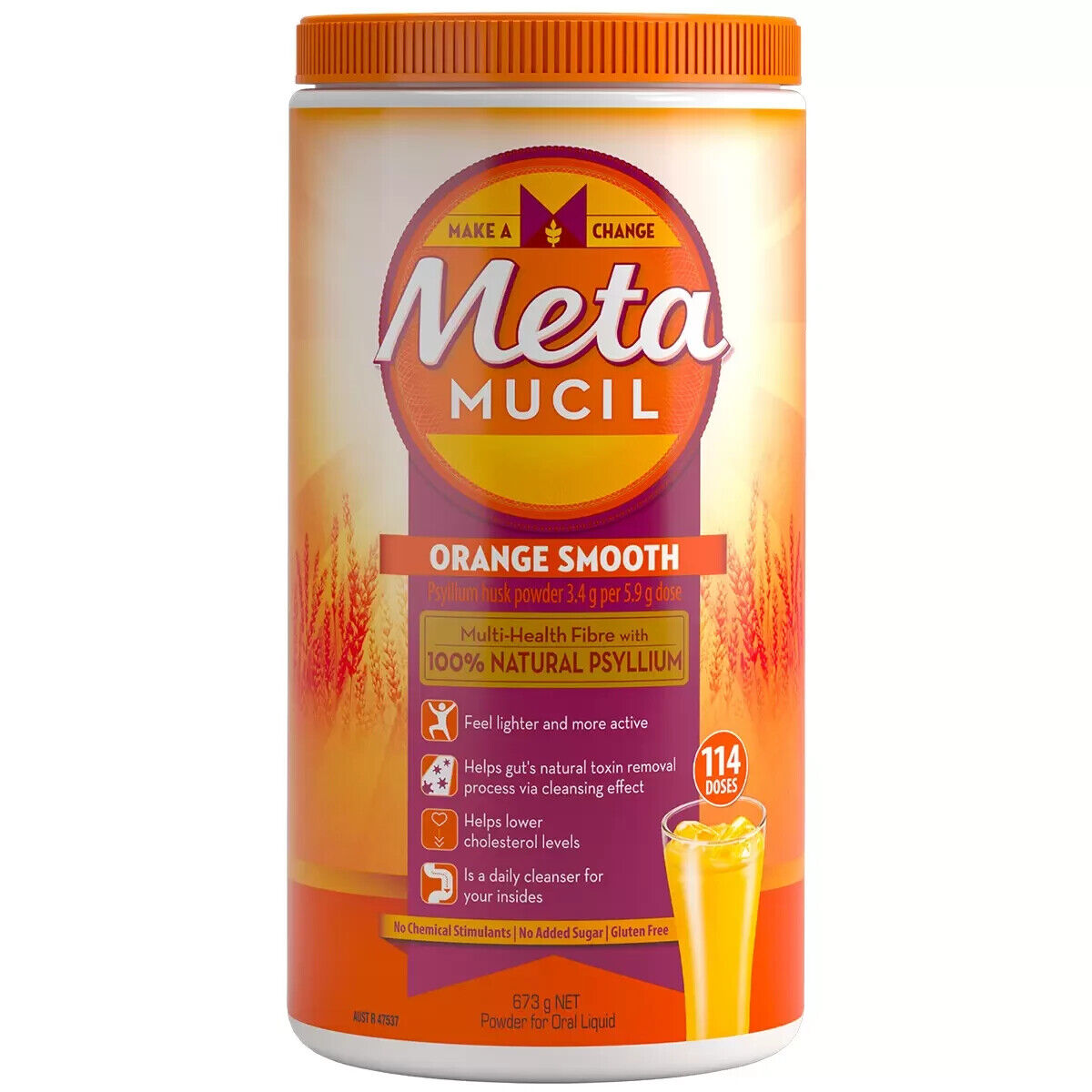 Metamucil Daily Fibre Supplement Natural Psyllium Orange Smooth 228 Doses 1.35kg