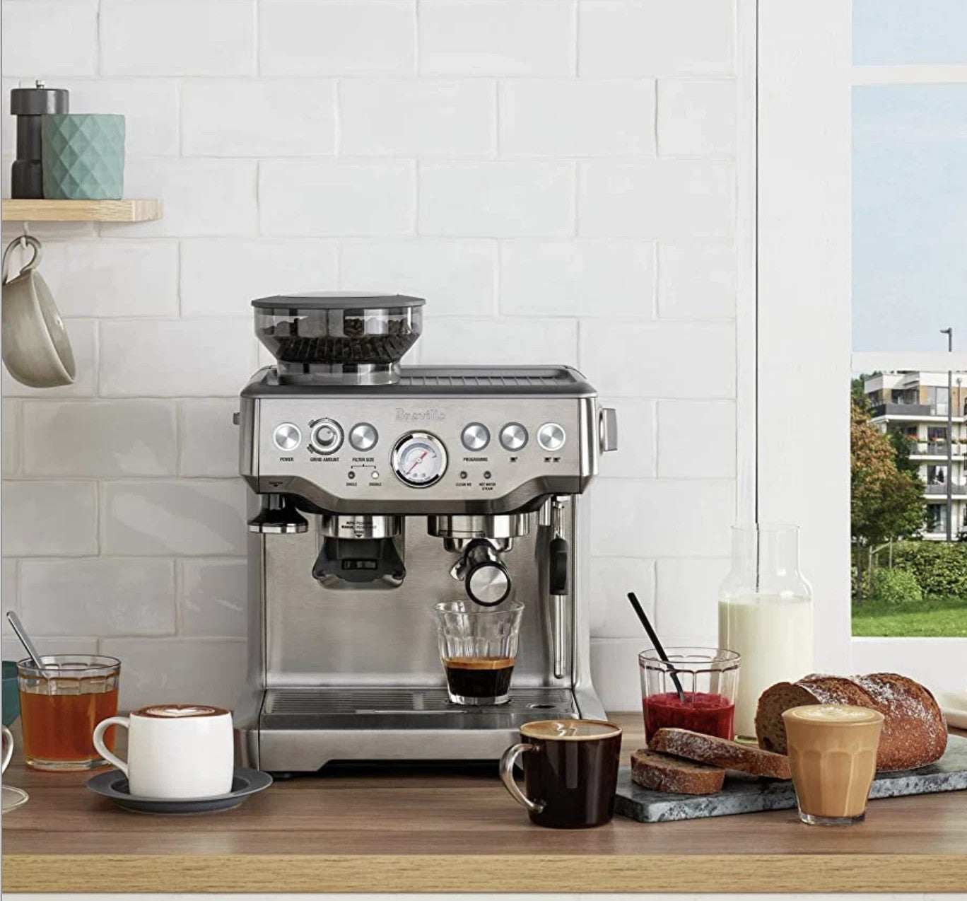 Breville Barista Express Thermo Milk Jug Espresso Coffee Machine Silver BES875BS