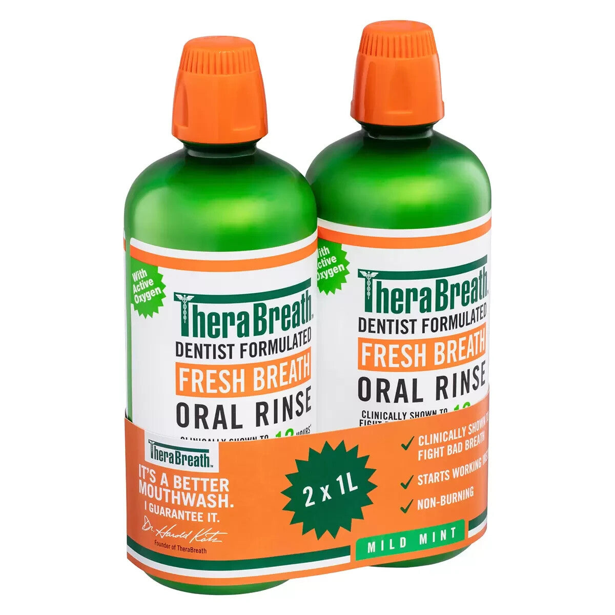 TheraBreath Mild Mint Mouthwash 2 x 1L