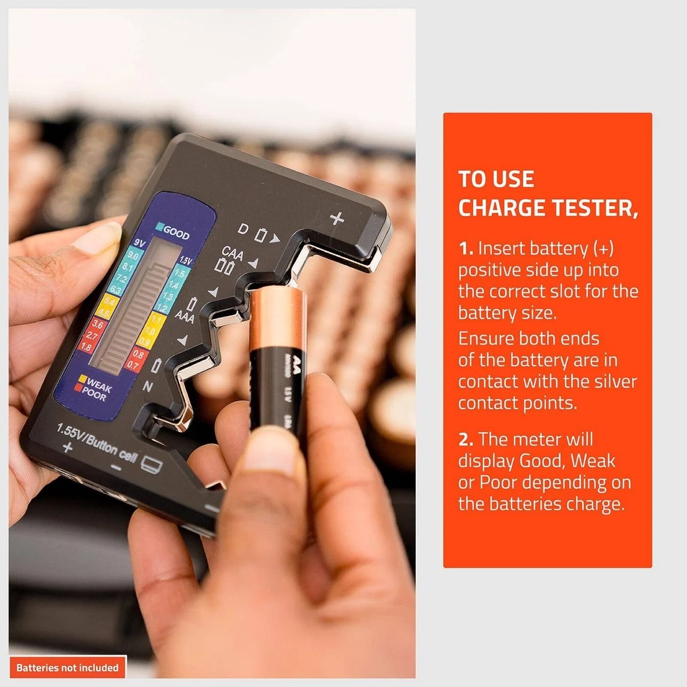 Taskmaster Double Sided Battery Storage Case Includes Universal Battery Tester