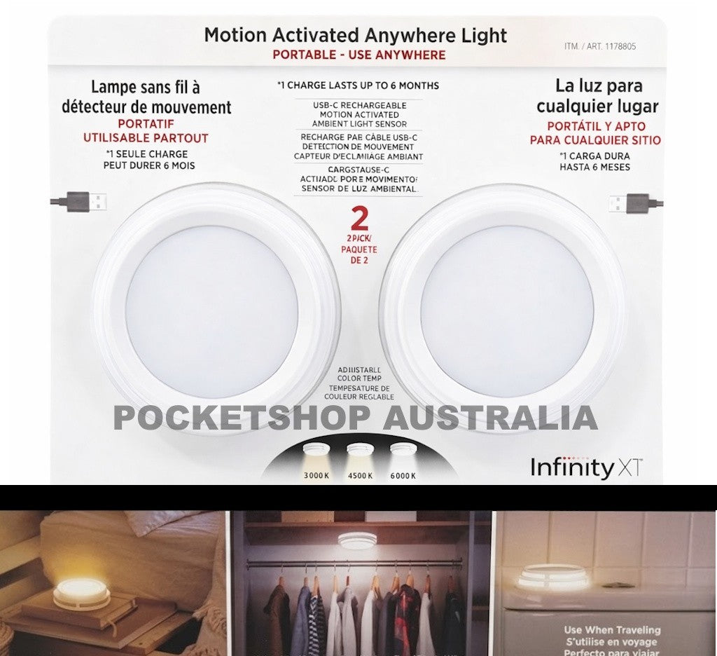 NEW Infinity X1 Under Cabinet Light Anywhere 2 Pack Motion Sensor Rechargeable