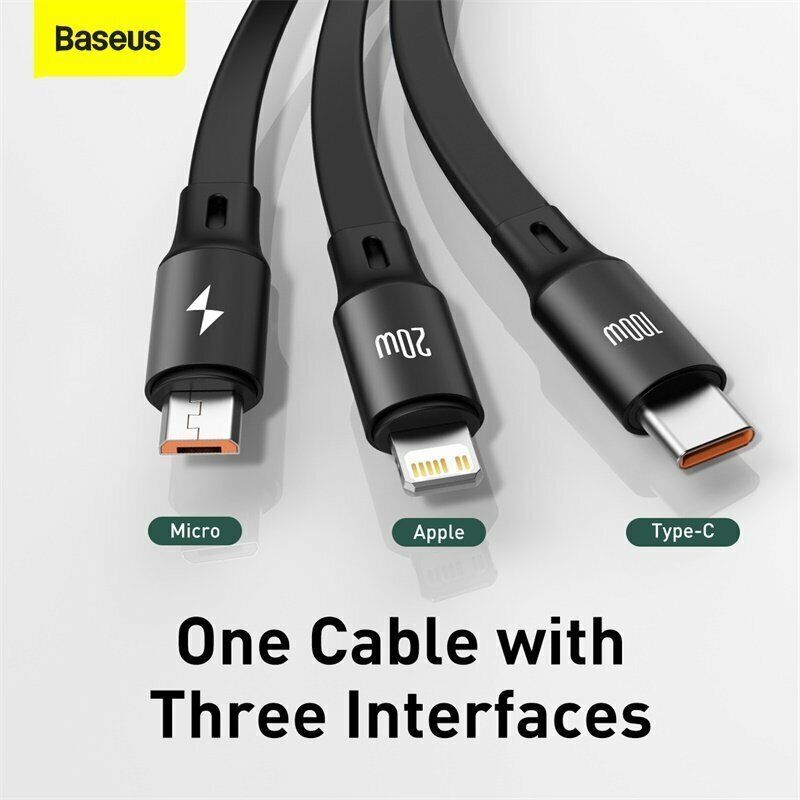 Baseus 3 in 1 100W Type C/20W USB A Cable Retractable Fast Charger for iPhone