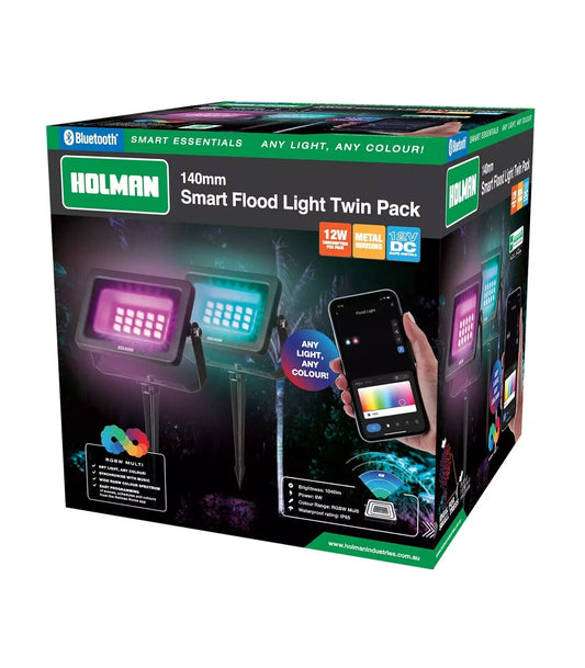 Holman 140mm Smart Flood Light Twin Pack RGBW Multi Colour Bluetooth Music Sync
