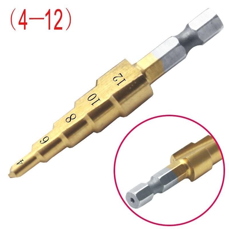 Cutter Cone Step Drill Bits HSS Pagoda Shape Hex Shank Spiral 5 step 4-12mm