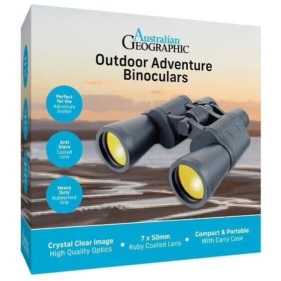 AUSTRALIAN GEOGRAPHIC OUTDOOR ADVENTURE BINOCULARS 7 x 50mm Ruby Coated Lens