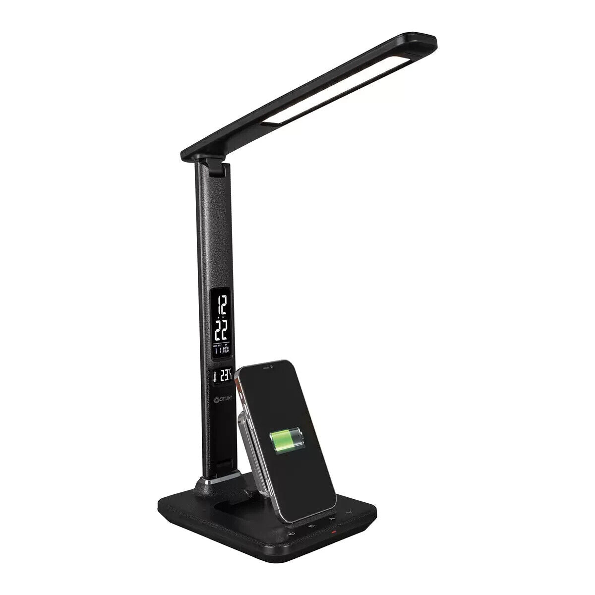 NEW Black Executive LED Desk Lamp Time Date Wireless Qi USB Charging Temperature