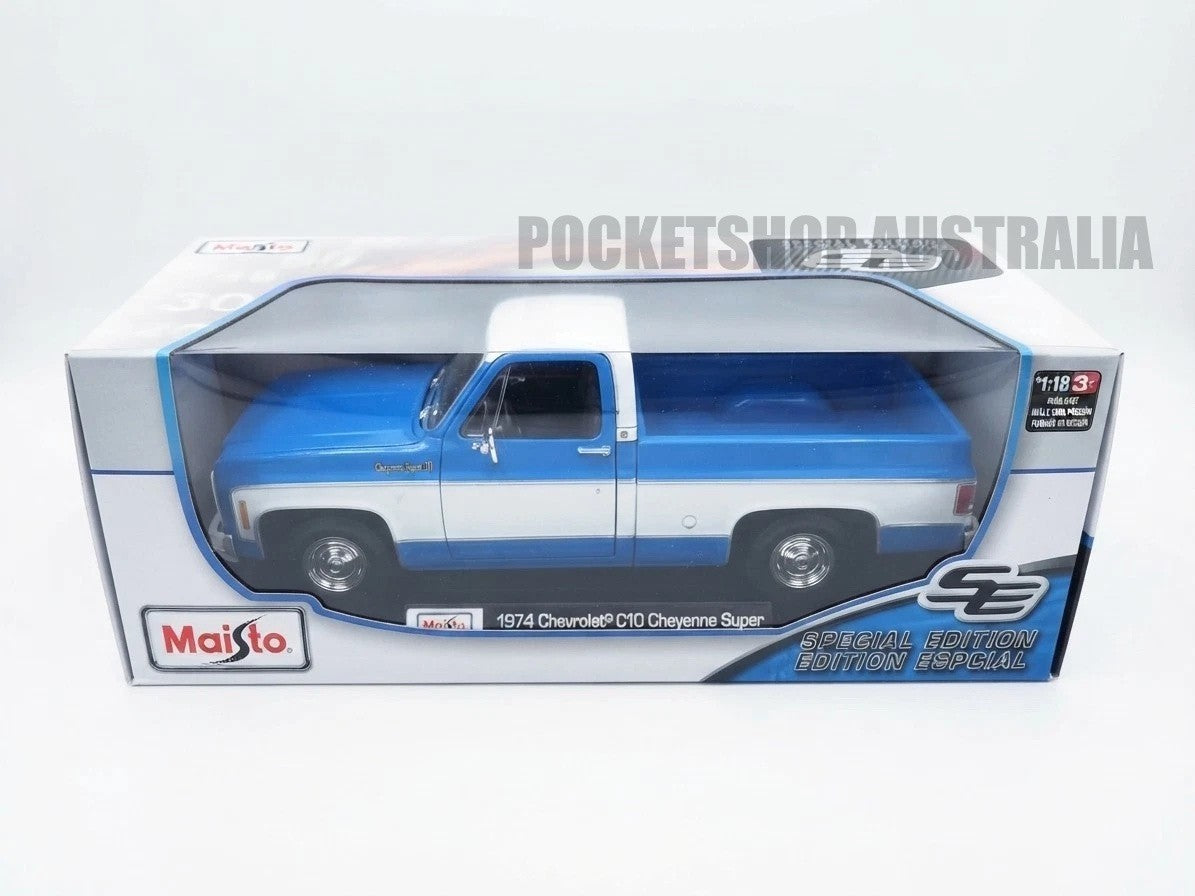 Maisto 1:18 Diecast Special Edition – 1974 Chevrolet C10 Cheyenne Super (Blue)