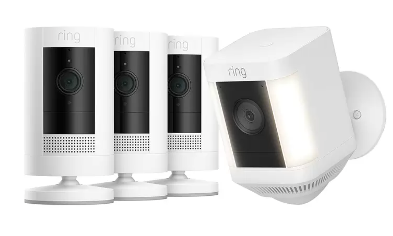 Ring Stick Up Cam Battery 3 Pack (White) + Spotlight Cam Plus Battery (White)