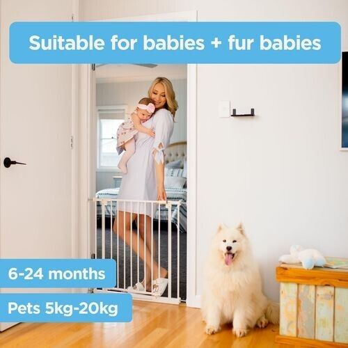Perma Child Safety White Extra Wide Easy Fit Baby Gate 97 - 107cm wide 76cm tall