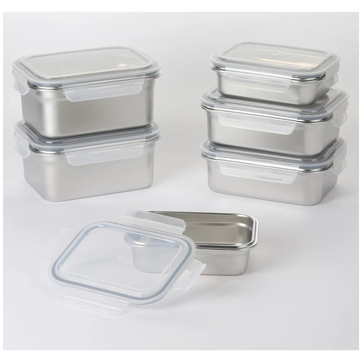 Neoflam Stainless Steel Container Microwavable 12 Pcs Set Stackable Food Storage
