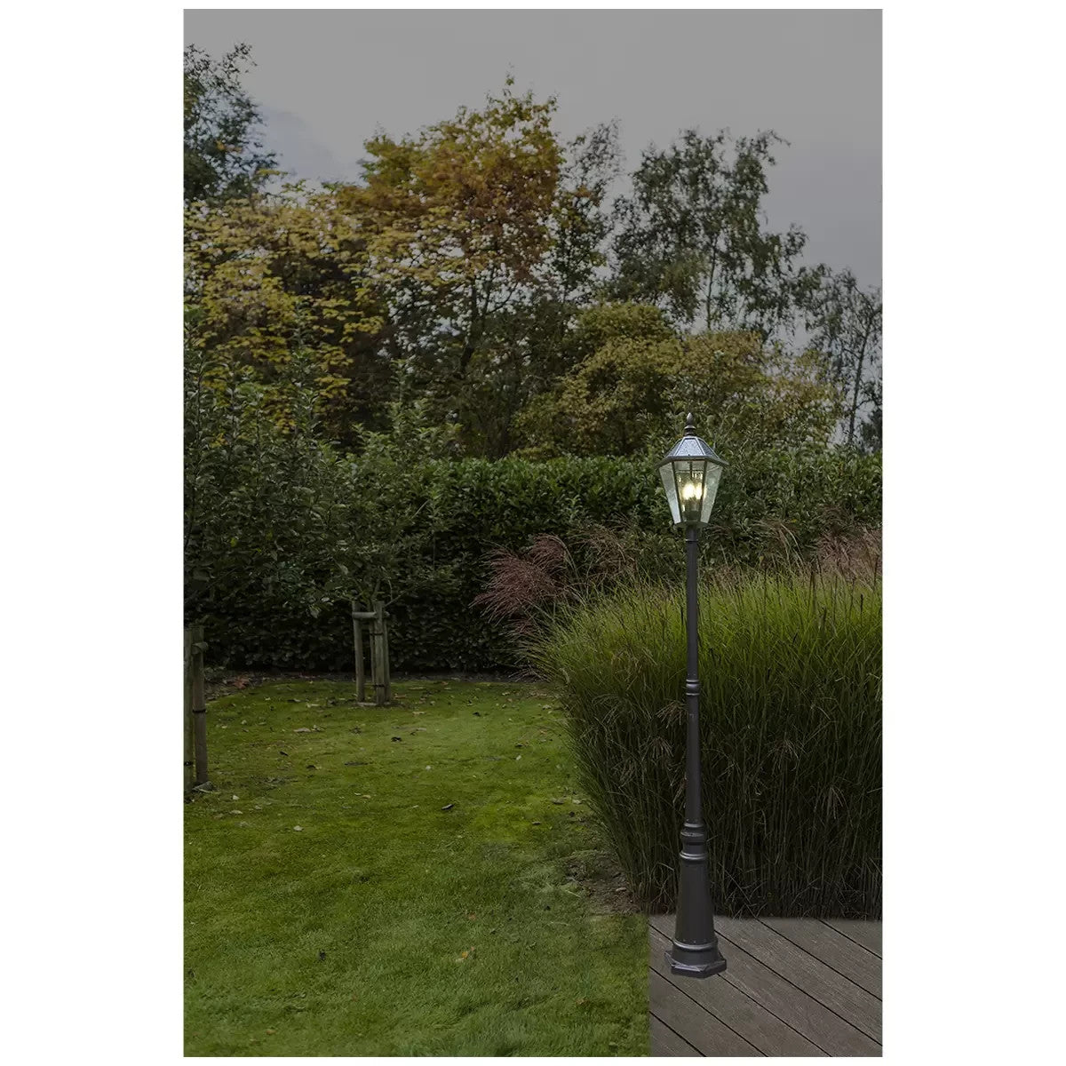 LUTEC 2.27m Cast Aluminium Wireless Solar LED Lamp Post Light Lantern Glass Yard
