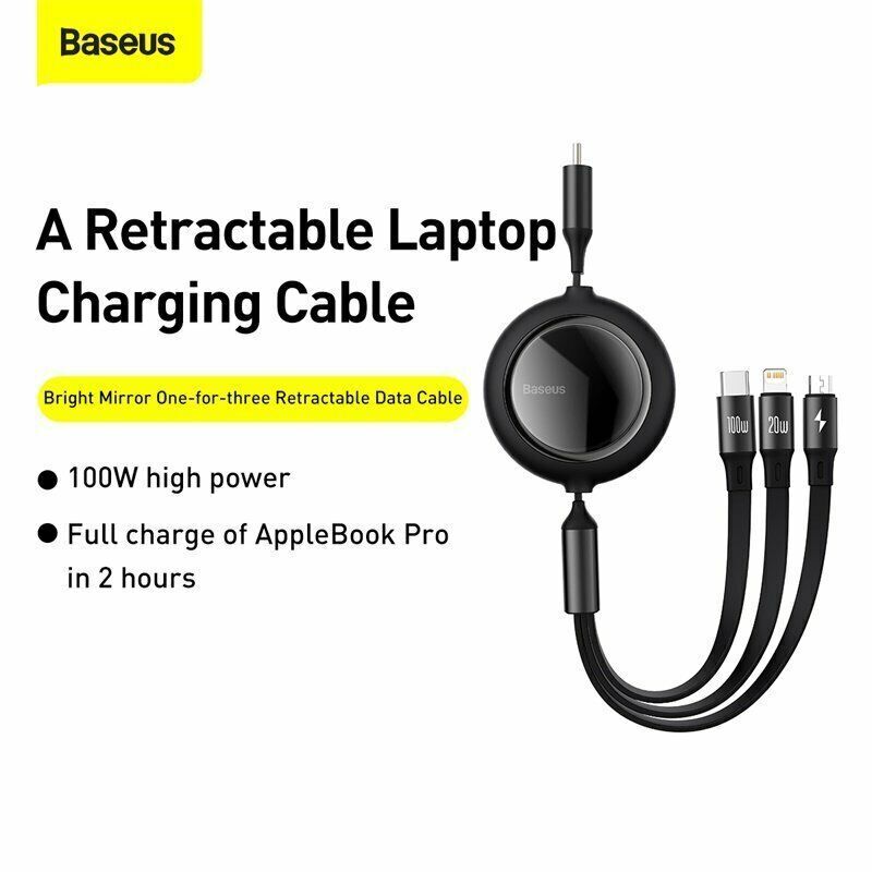 Baseus 3 in 1 100W Type C/20W USB A Cable Retractable Fast Charger for iPhone