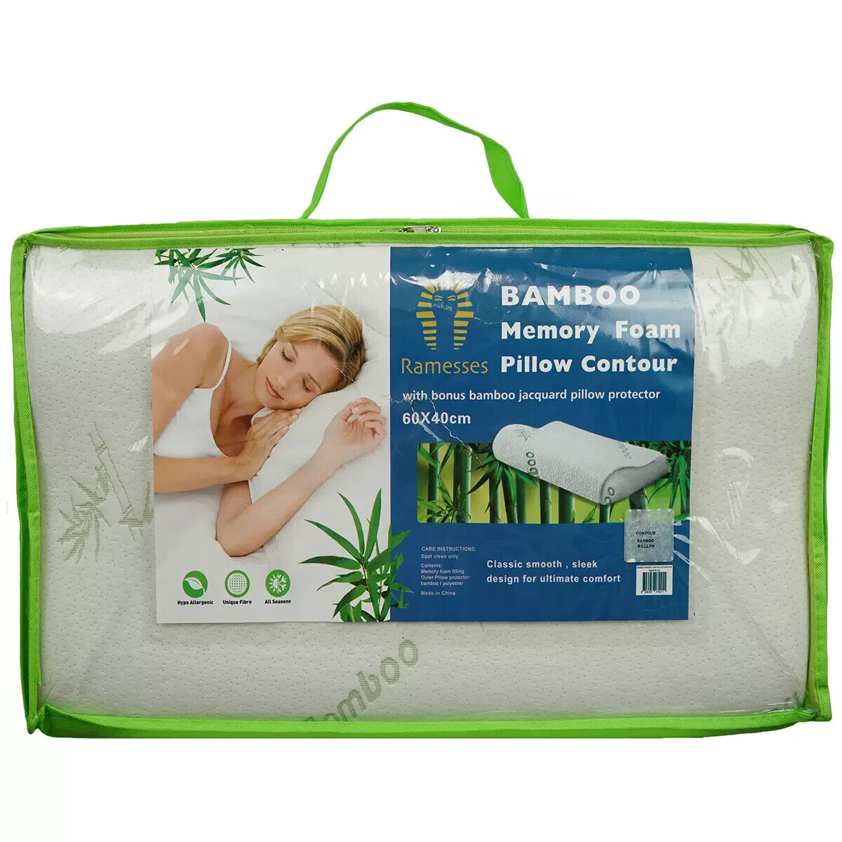 Ramesses Bamboo Memory Foam Pillow Contour w/ Bonus Jacquard Pillow Protector