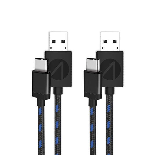 2x 3m Premium Braided Play & Charge Cables For PS5 USB A to USB C - Twin Pack