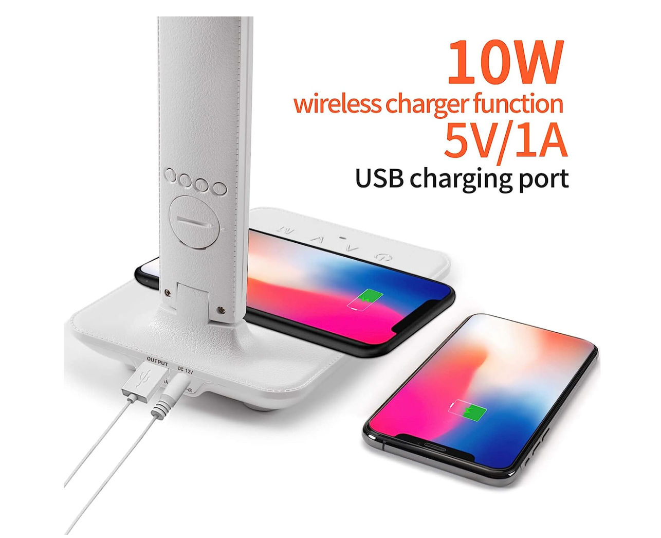 LED Desk Lamp with Wireless Charger, Table Lamp Clock, Alarm, Date, Temperature