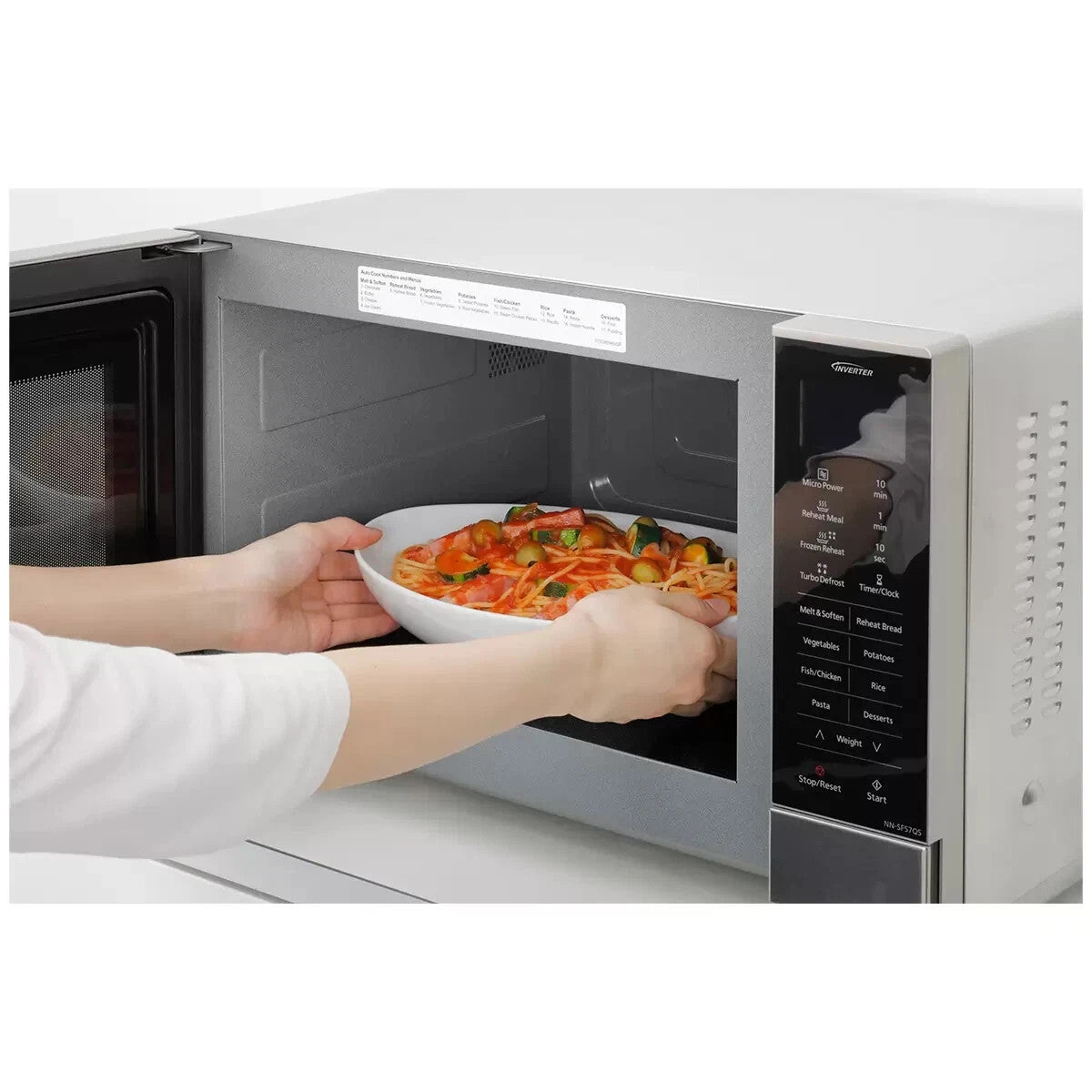 SILVER Panasonic® 27L Flatbed Inverter 1000W Microwave OVEN 7 Menus NNSF57QSQPQ