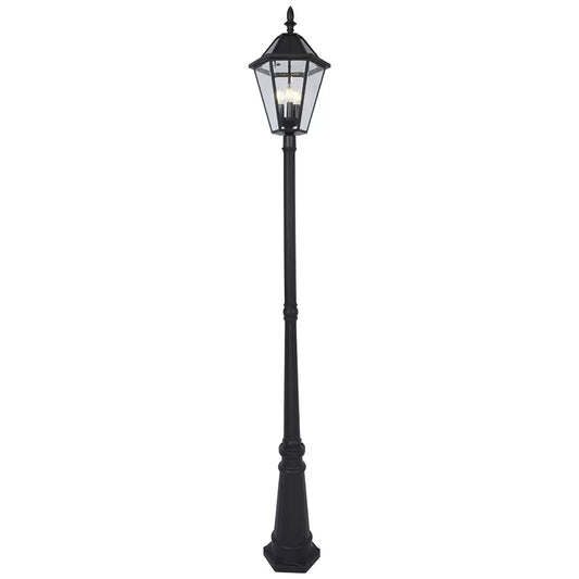 LUTEC 2.27m Cast Aluminium Wireless Solar LED Lamp Post Light Lantern Glass Yard