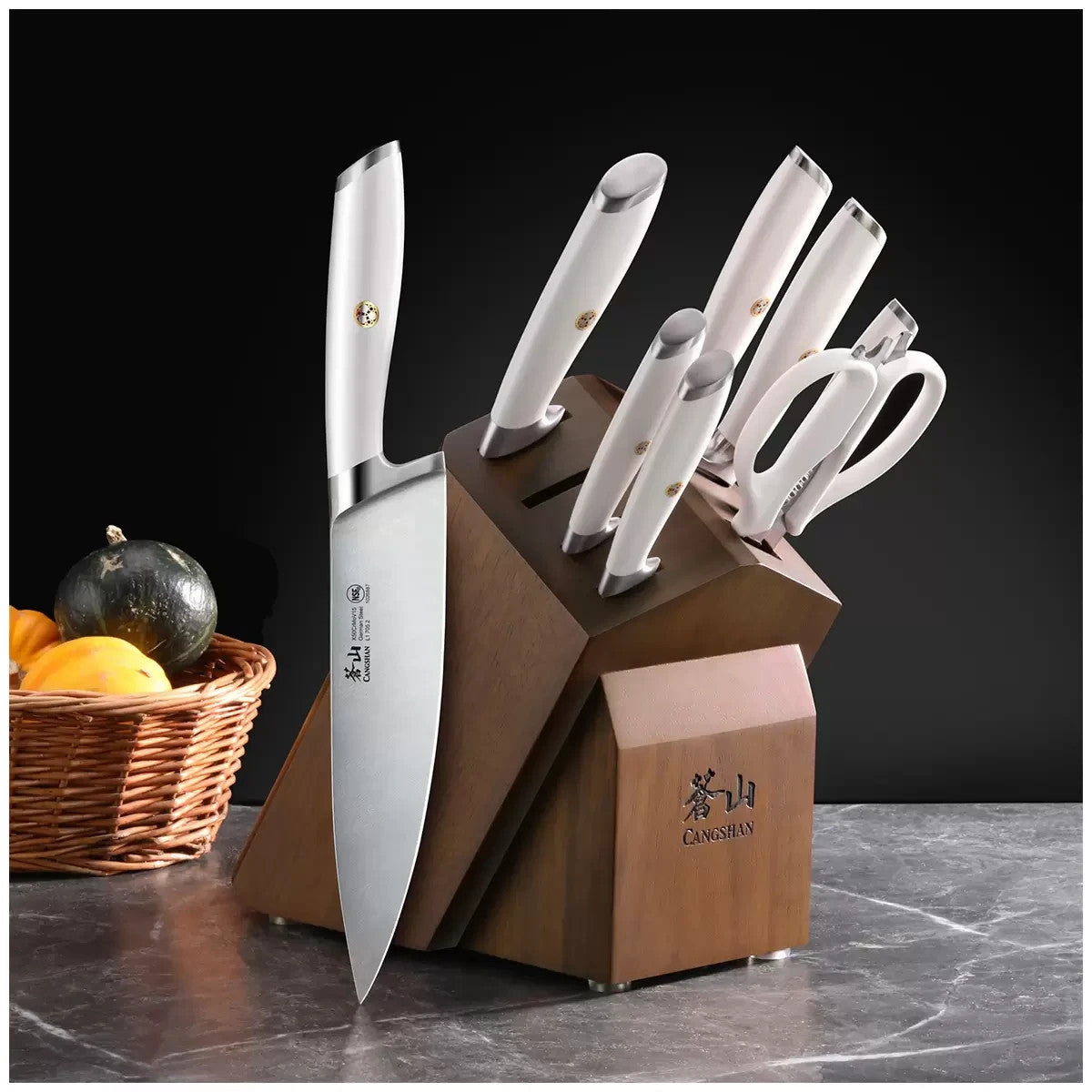 Cangshan L Series German Steel Knife Block Set 10 Piece White w/ Sharp, Block