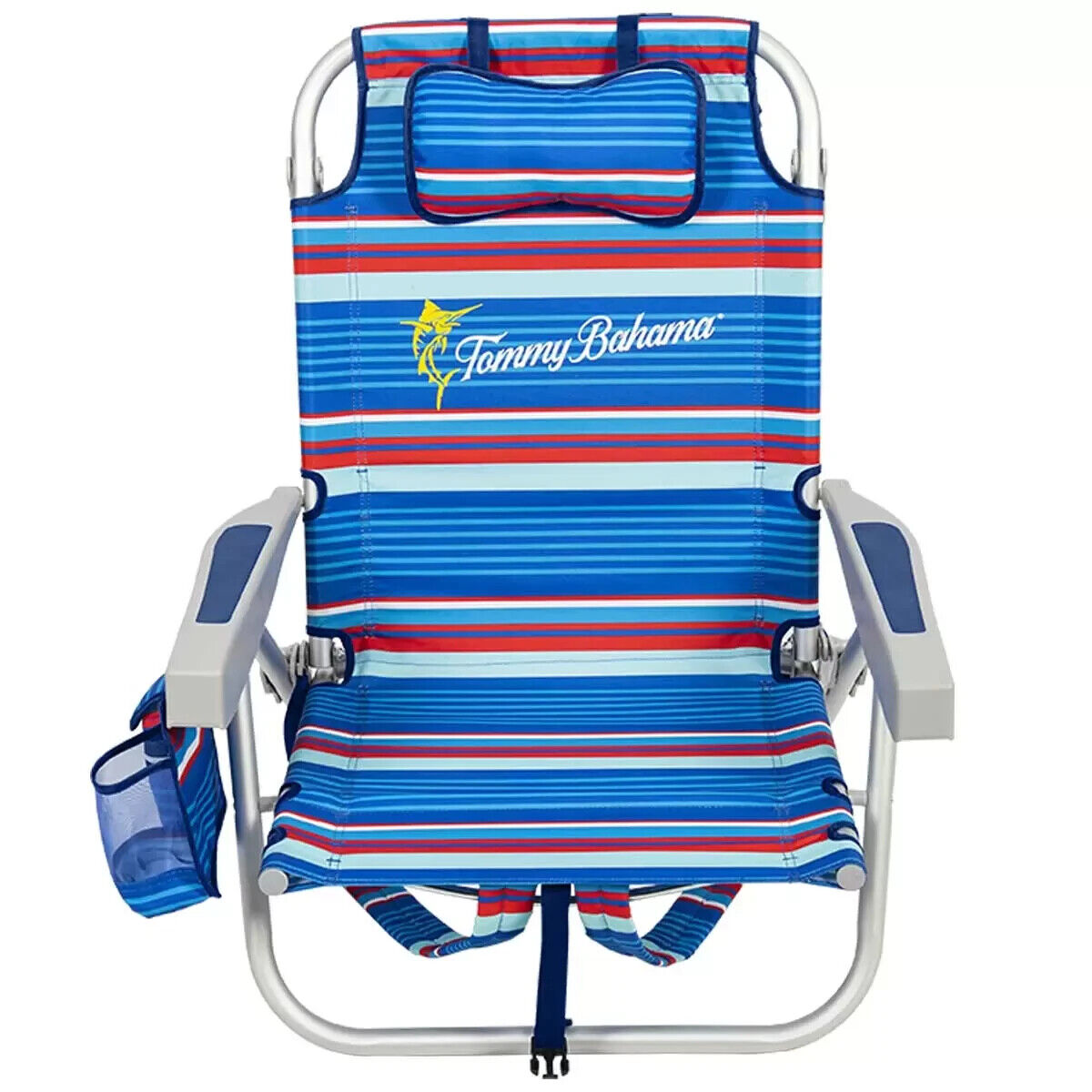 Tommy Bahama Beach Chair Backpack Folding Low Seat Lounge Summer Camping Blue