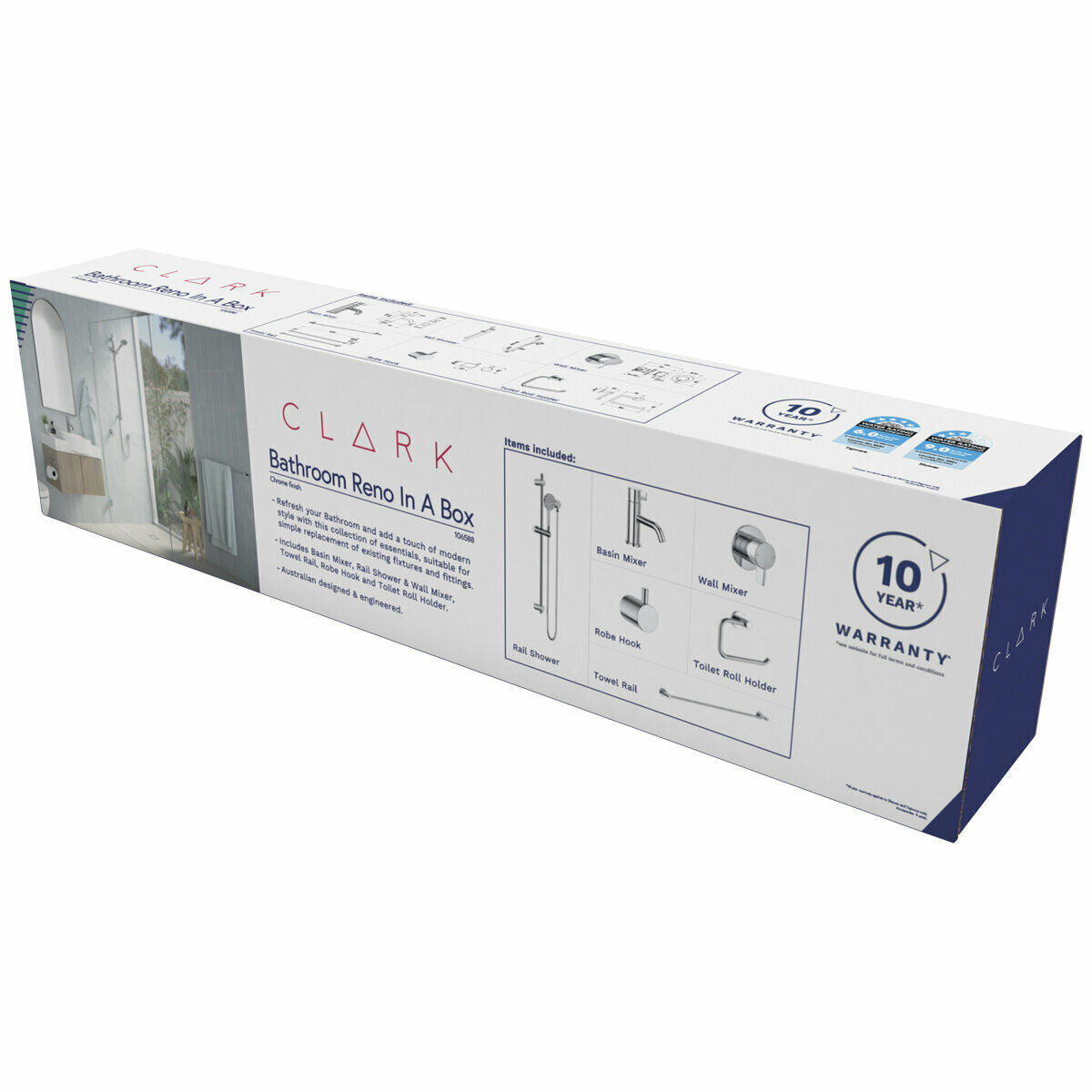 Clark Bathroom Renovation in a Box 6 pcs Set Chrome Tap Mixer Shower Towel Rail