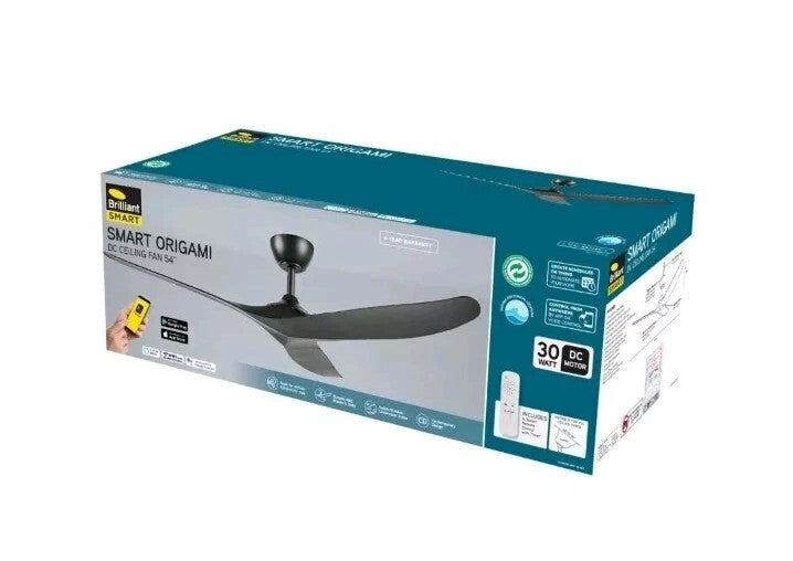 Brilliant Smart 137cm Black Origami DC Ceiling Fan 54" Wireless App Control