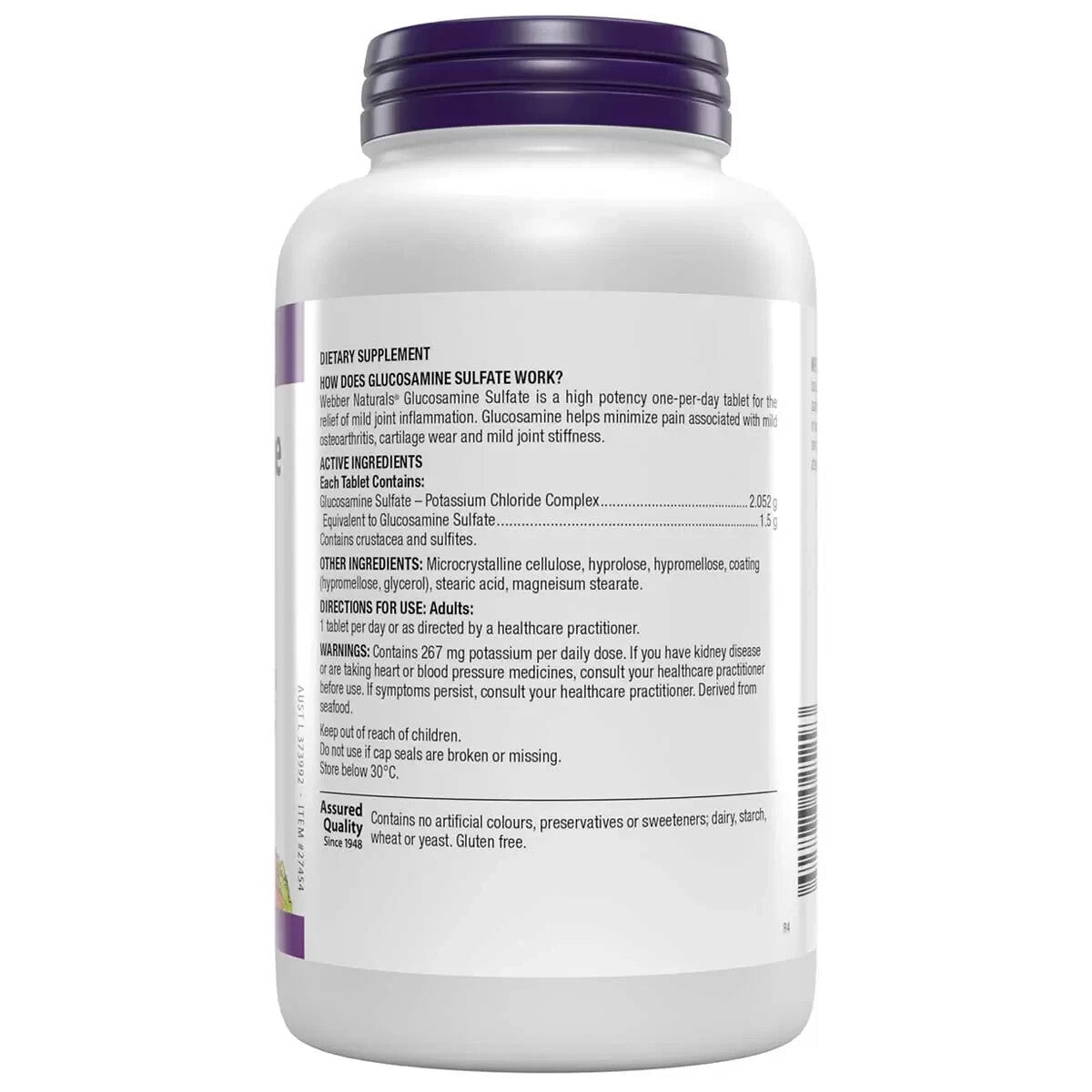 Webber Naturals Glucosamine Sulfate 1500mg 180 Tablets