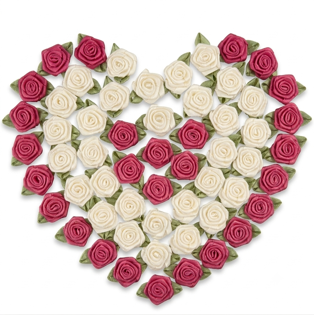 50Pcs Handmade Ribbon Rosettes Fabric Flowers For Wedding, Clothes Embellishment