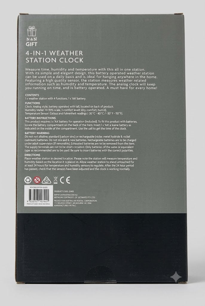 4-in-1  Weather Station Clock Analog Time Humidity Meter Temperature Gauge