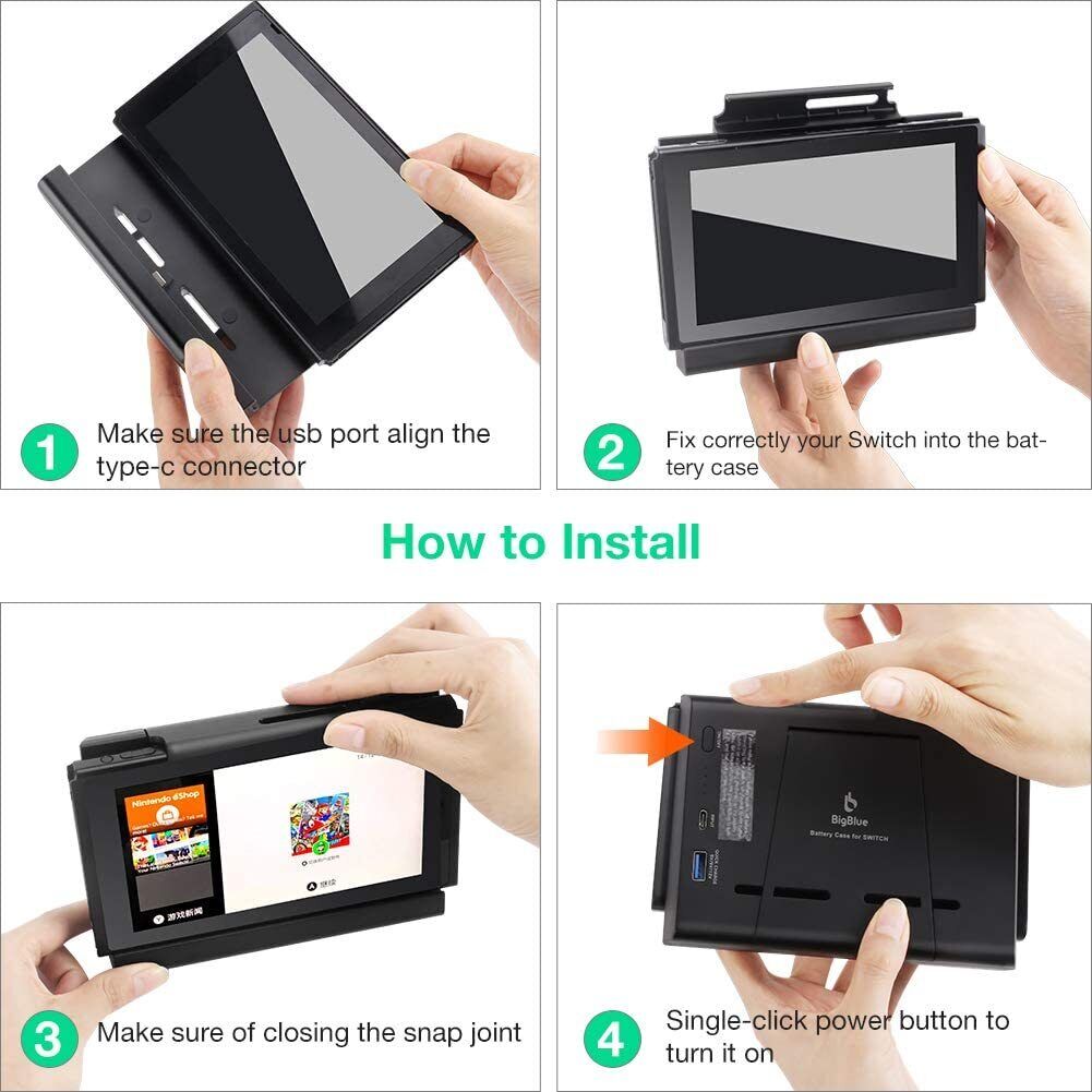 Battery Charger Case for Nintendo Switch with Joy-Con Grips Power Bank 5000mAh 