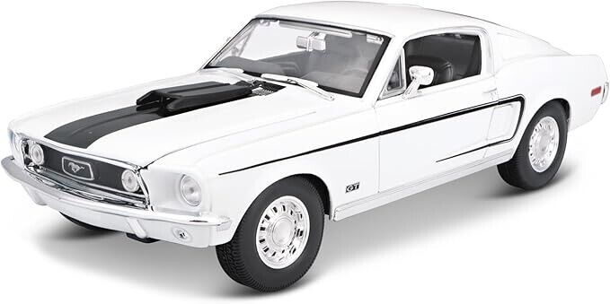 Maisto 1:18 1968 Ford Mustang GT Cobra Jet White Die Cast Toy Diecast Car