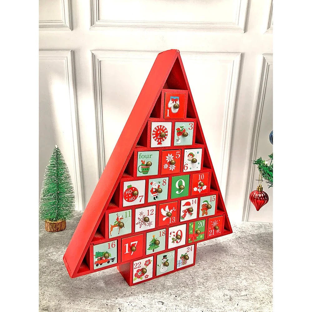 Wooden Christmas Tree Advent Calendar – Festive Countdown 38 x 32.5 x 6cm