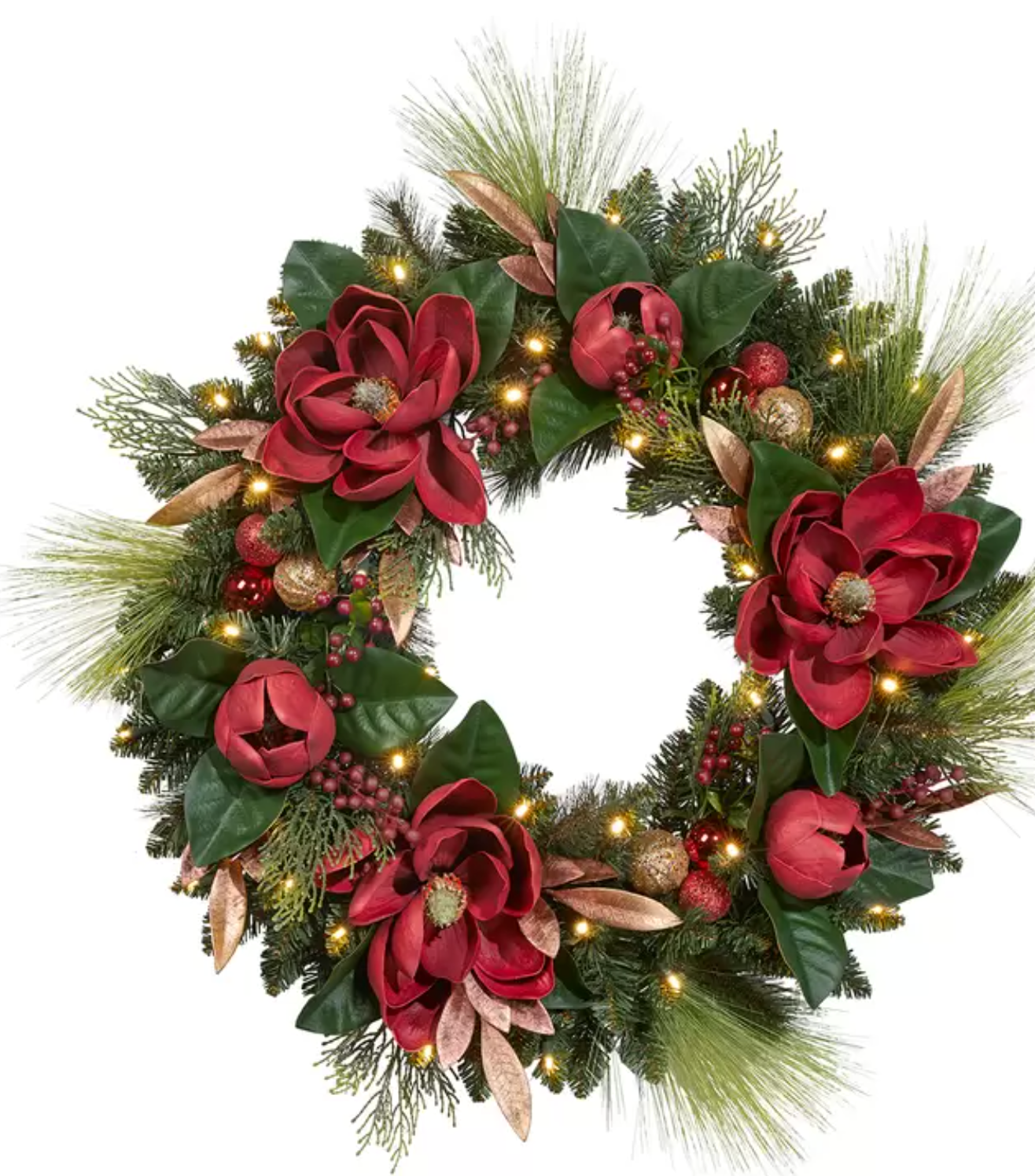 Pre Lit LED Magnolia Wreath 76.2 cm Christmas Decoration