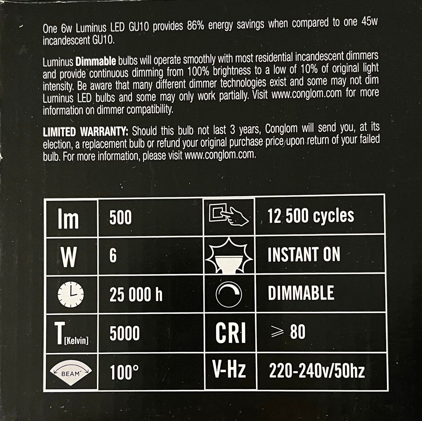 8 x Luminus LED GU10 6w Recessed Downlight 500 Lumens Dimmable 5000k Daylight
